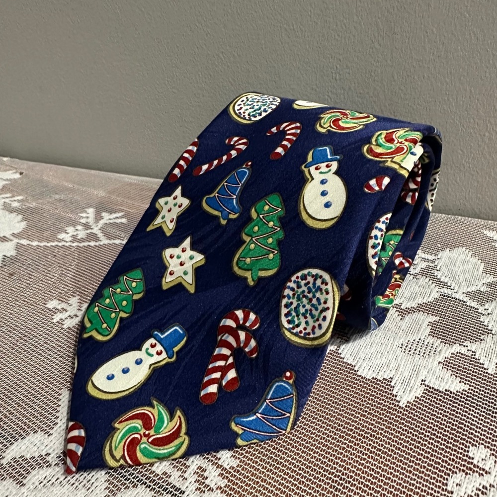 Keith Daniels Christmas Cookie Tie Mens OS Navy Blue Excellent Holiday Festive